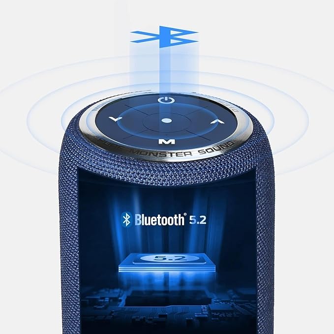 Monster S310 Upgraded Bluetooth Speaker, 30W Portable Speaker, 360° Stereo Sound with Punchy bass, TWS Pairing, IPX6 Waterproof, Bluetooth 5.2, 24H Playtime, Perfect for Home, Outdoor, Beach, Blue