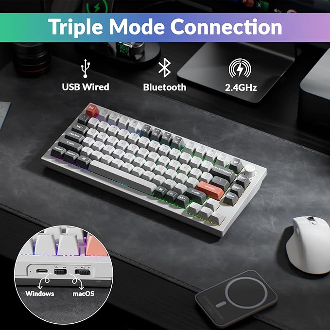 Keychron Q1 Ultra 8K 75% Wireless Mechanical Keyboard, Aluminum Hot-Swappable RGB, Red Switch, 82 Keys, 600h Battery Life, 2.4GHz/Bluetooth/Wired, ZMK Programmable, Mac Windows Linux – White
