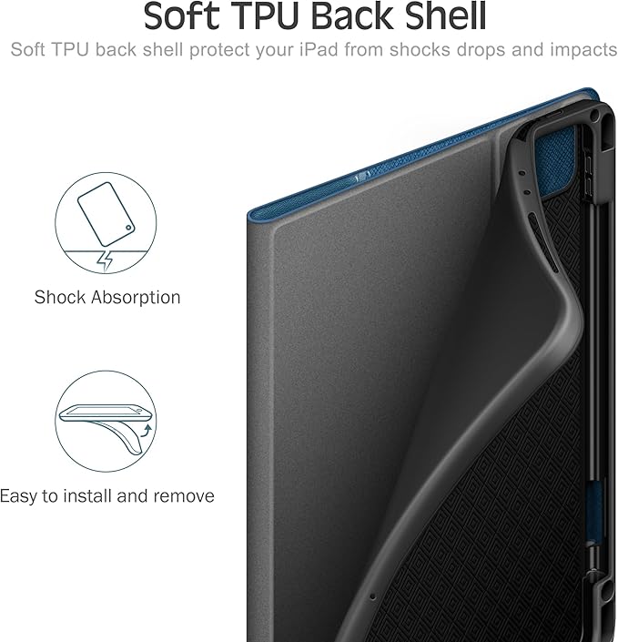 KingBlanc Case for iPad Pro 13-inch (M5 2025, M4 2024) with Pencil Holder, PU Leather Book-Style Cover, Auto Sleep/Wake, Pencil Pro & USB-C Compatible, Multi-Angle Stand for Viewing & Drawing, Blue