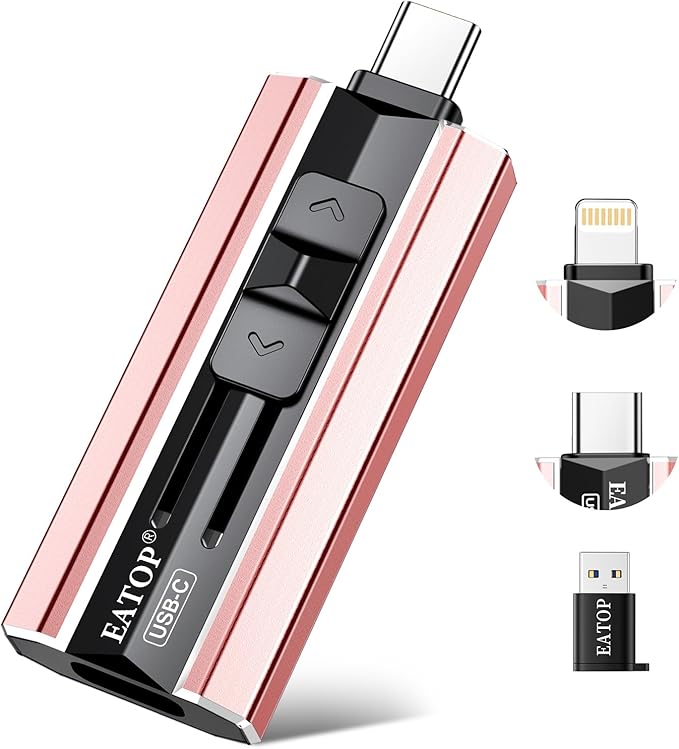 EATOP 512GB Dual Interface Flash Drive, No App Required, Portable USB Storage Memory Stick for iPhone, iPad, Android, PC & Mac – Easily Stores Photos, Videos & Files (Light Pink)