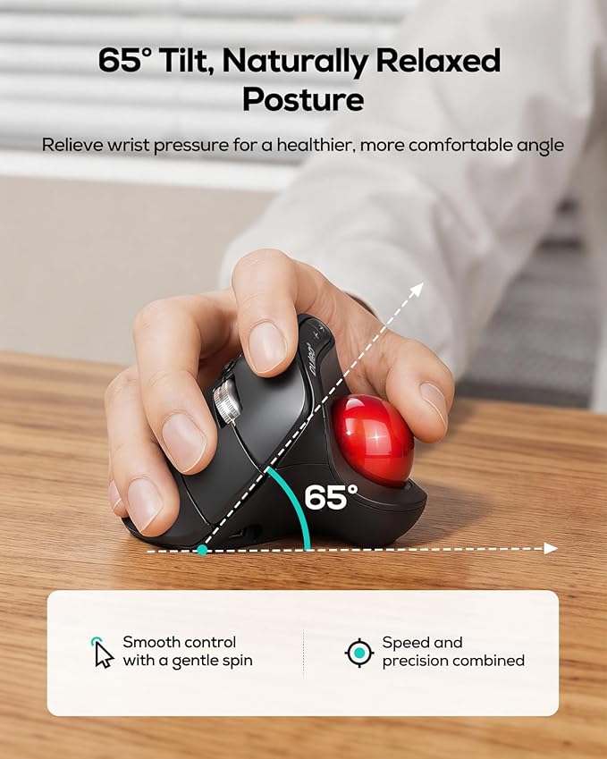 Nulea M514 Wireless Trackball Mouse - Reduce Wrist Strain with Ergonomic Vertical Design - Precision Thumb Control, Quiet Clicks, 3-Device Bluetooth & USB, Rechargeable for PC/Mac