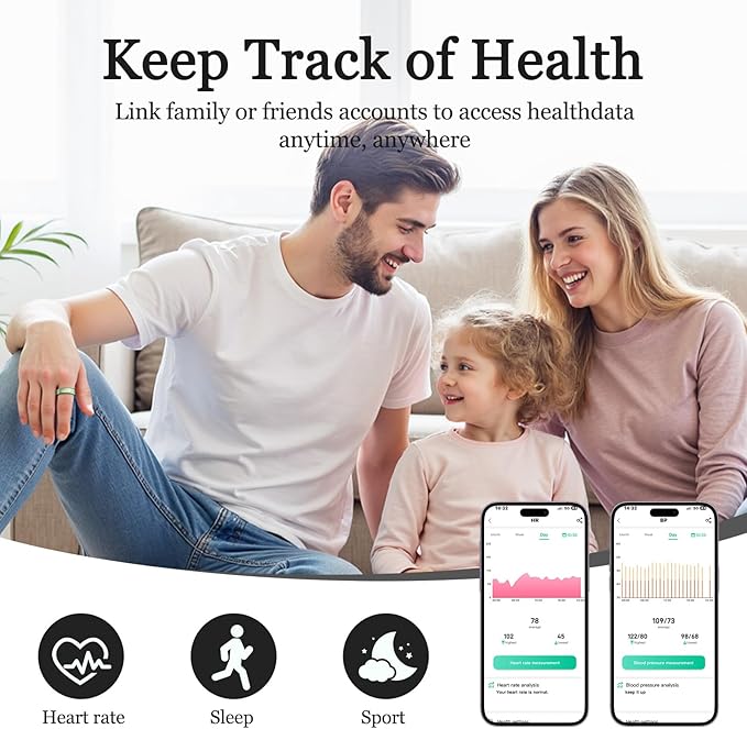 Smart Ring for Women Men, Health Tracker with Heart Rate/Blood Oxygen/Blood Pressure/Sleep Monitoring/Step Counting, IP68 Waterproof Fitness Ring, No App Fees for iPhone & Android (Green, 9#)