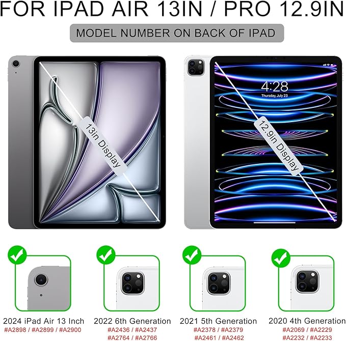 Soke for New iPad Air 13 Inch Case (M3 2025/M2 2024) with Pencil Holder, [Auto Wake/Sleep + Camera Protection] Shockproof Cover with Clear Transparent Back for Apple iPad Pro 12.9", Midnight Green