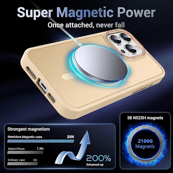 Newfuture Magnetic for iPhone 15 Pro Case [Compatible with Magsafe] [Military Grade Drop Protection] Translucent Matte Anti-Fingerprint Shockproof Phone Case for iPhone 15 Pro 6.1 inch, Creamy Yellow