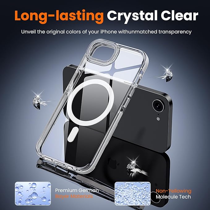 toushion 3 in 1 for iPhone 16E/17E Case Clear, Yellowing-Resistant Acrylic Back, Shockproof Guard Corners, Military-Grade Protection for iPhone 16e & 17e 6.1 inch Clear Bumper