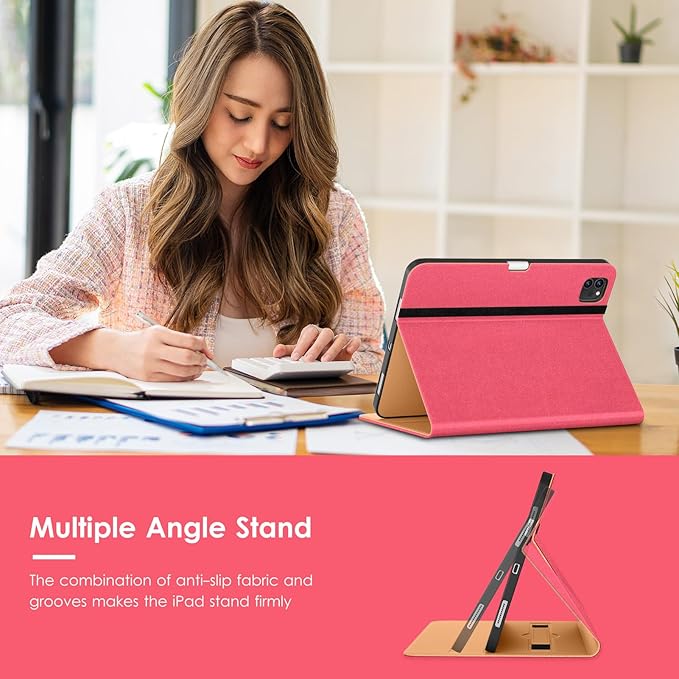 VIKESI Case for iPad Air 13 inch (M4) 2026 / (M3) 2025 / (M2) 2024,Premium Leather Folio,Apple Pencil Holder,Auto Sleep/Wake,Stand Cover - Rose Red