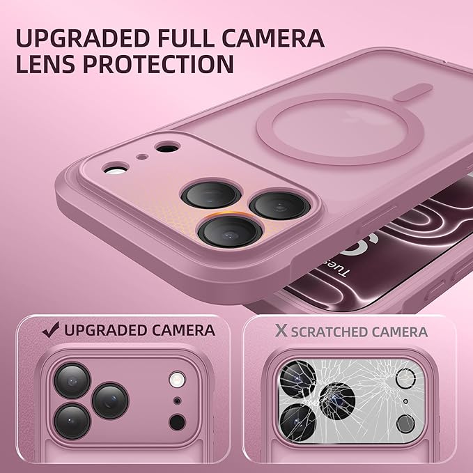 BERFY for iPhone 17 Pro Case, Compatible with MagSafe, Built-in Glass Screen Protector, Camera Protection, Shockproof Full Body Phone case 6.3", Translucent Palevioletred