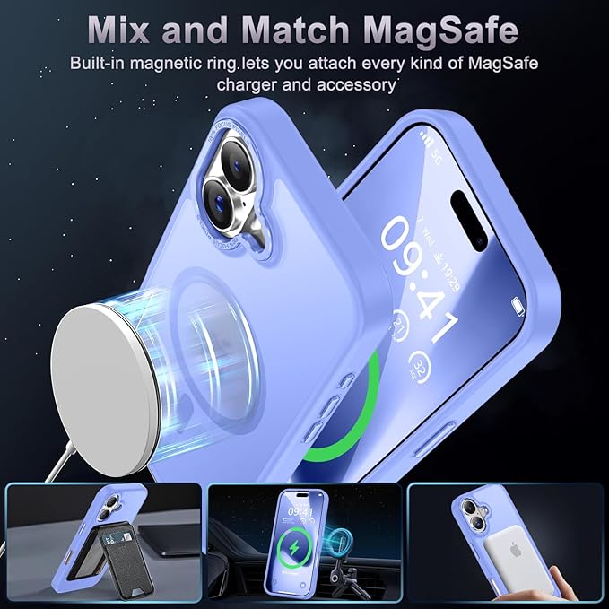 Newfuture Magnetic for iPhone 17 Case [Compatible with Magsafe] [Military Grade Drop Protection] Translucent Matte Anti-Scratch Shockproof Protective Phone Cover 6.3 Inch, Light Purple