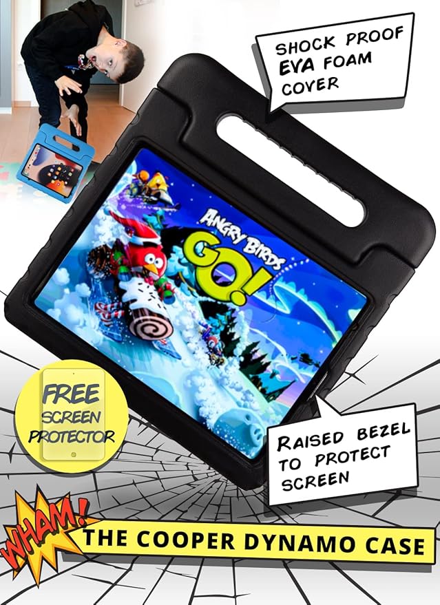 Official Cooper Dynamo for iPad Pro 11 inch Case for Kids 4th/3rd/2nd/1st Generation 2022/2021/2020/2018 | Rugged Foam, Magic Handle, Stand, with Pencil Holder, Eco-Mailer