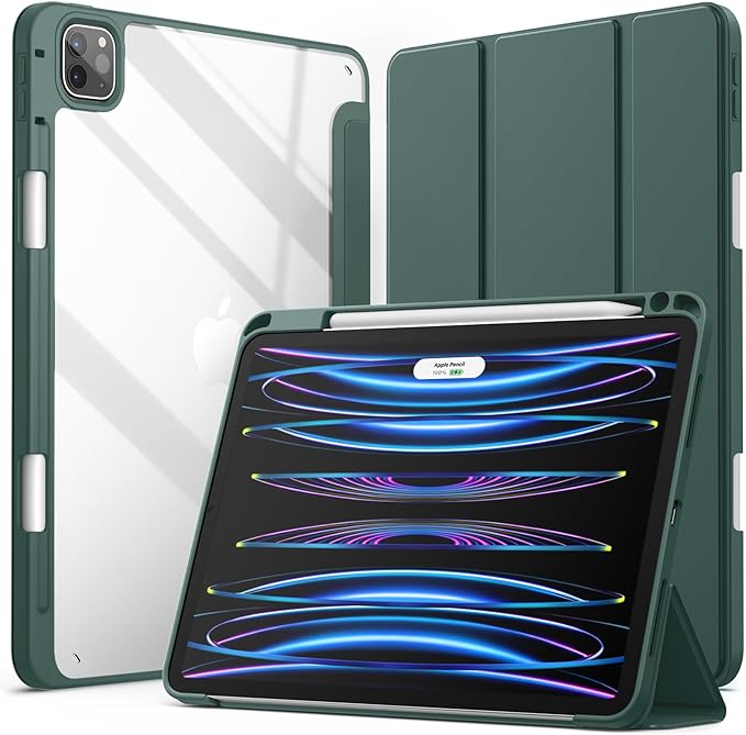 JETech Case ONLY for iPad Pro 11 Inch (2022/2021/2020/2018) with Pencil Holder, Clear Transparent Back Shell Slim Stand Shockproof Tablet Cover, Auto Wake/Sleep (Misty Blue)
