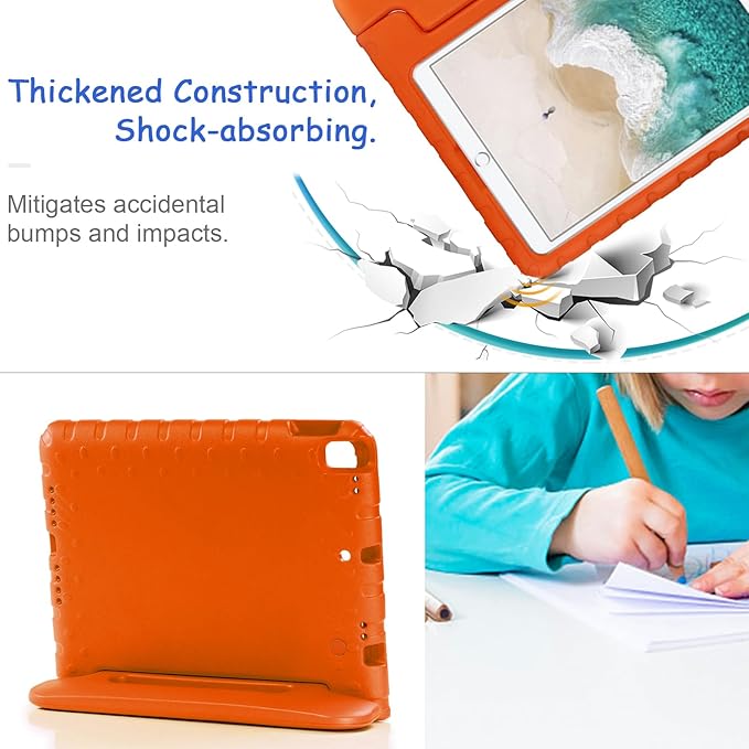 Kids Case for iPad 9th/8th/7th Generation (2021/2020/2019), iPad 10.2" Shockproof Case, Techcircle Handle Stand Lightweight EVA Foam Bumper Protective Rugged Drop Protection Child Proof Cover, Orange