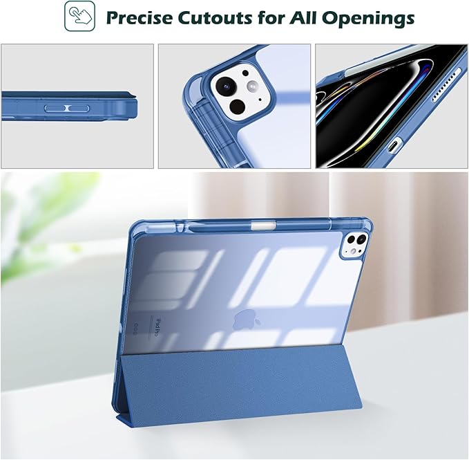 ProCase for iPad Pro 13 Inch Case M5 2025/ M4 2024 with Pencil Holder, Smart Cover iPad Pro M5 M4 Case 13 Inch, Slim Stand Transparent Hard Shell Back, Supports Touch ID, Auto Wake/Sleep -CobaltBlue