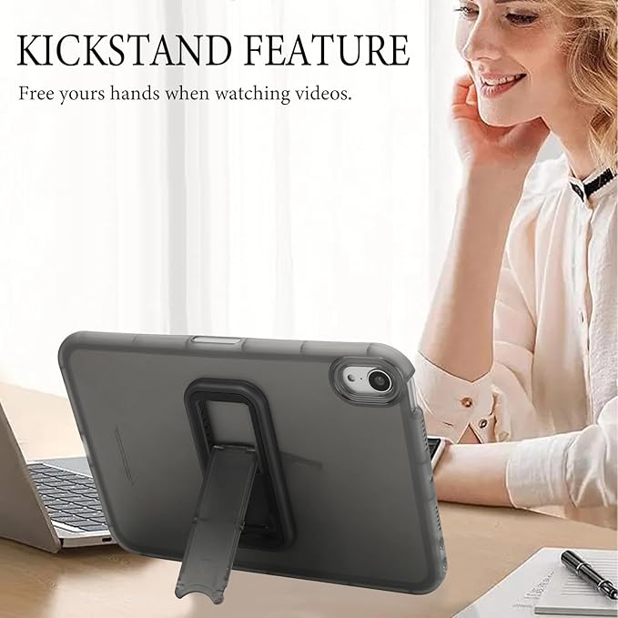 Slim Case for iPad mini 7 (A17 Pro) 2024/ Mini 6 8.3'', Built-in Kickstand Non-Slip Military Grade Drop Protection Rugged for iPad mini 7th 6th Generation,Black