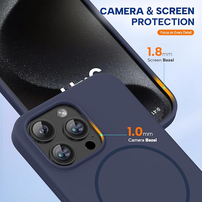 Miracase Magnetic for iPhone 15 Pro Max Case, [Soft Anti-Scratch Microfiber Lining], Compatible with MagSafe, Liquid Silicone Case Shockproof Drop Protection Phone Case for 15 ProMax, Dark Blue
