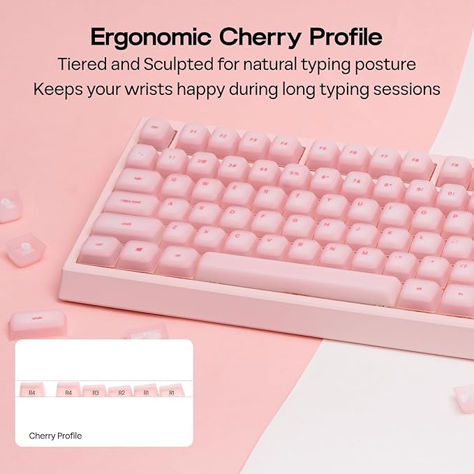 EPOMAKER AegisSil Keycap Set, Silicone Material, Cherry Profile, 113 Keys, 65%/75%/96%/Full Size, Custom Keyboard Keycaps Set for Cherry MX, Kailh, Outemu, Gateron Mechanical Gaming Keyboard (Pink)