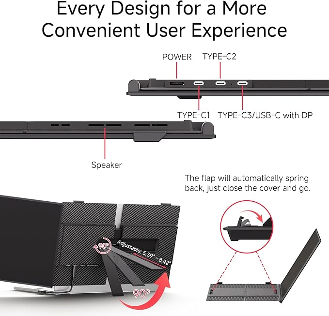 Ultra-Thin Laptop Screen Extender 14" - Dual Portable Monitor Lightweight 1080P IPS Second Extra Screen for Remote Work/Business/Travel/Home Office, Compatible with Windows/Mac/Chrome