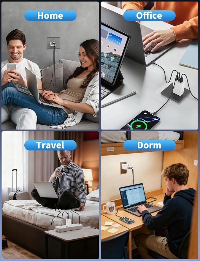 2Pack 65W USB C Charger Block, 3Port Fast Charging Adapter,Type C Fast Charging Blocks Cube PD USBC Wall Plug+QC3.0 USB A Charger Brick for MacBook Pro/Air,iPad,iPhone 17/16,Samsung S26/S25&More-White