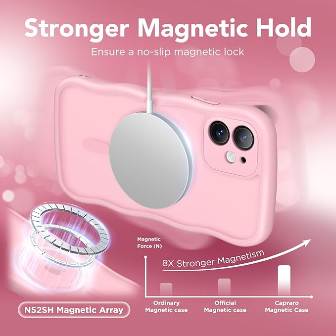 CAPRARO Cute for iPhone 11 Case, Compatible with MagSafe, [Curly Wave Edge] [Full Camera Protection] [14 FT Drop Protection] Magnetic Phone Case for 11 6.1 Inch, Peach Pink