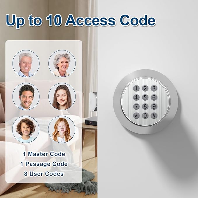 FITNATE Keypad Door Knob, Keyless Smart Lock with Back-Lit Keypad, Electronic Door Lock with Spare Keys, Easy to Install, for Home, Bedroom, Hotel and Office, Silver