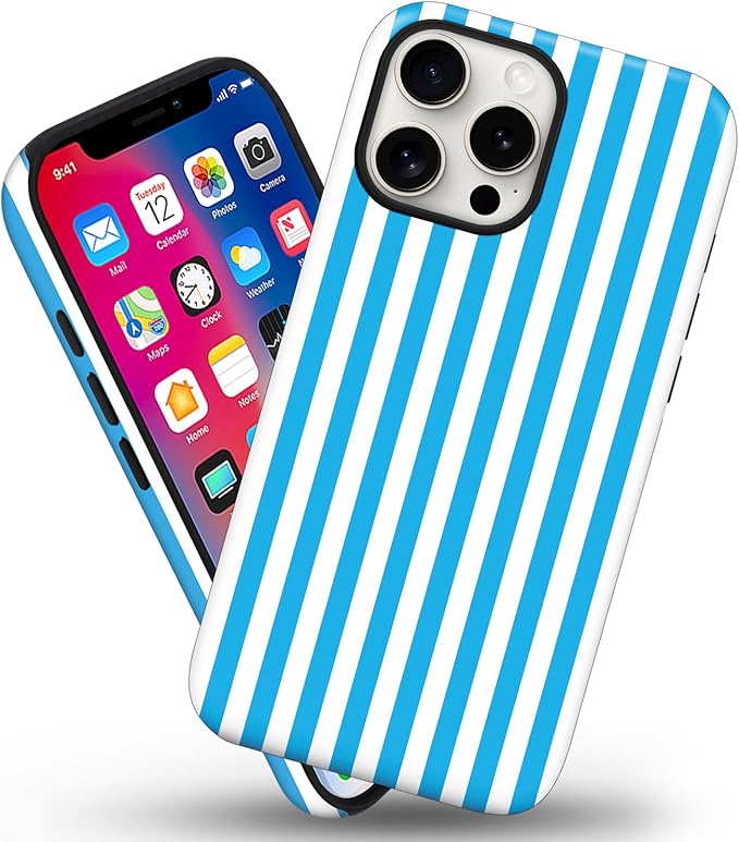 Magnetic for iPhone 15 Pro Case Cute Stripes Phone Case, Shockproof Slim TPU and Hard PC Protective Phone Cover Compatible with MagSafe Designed for Women Girls, Deep Blue