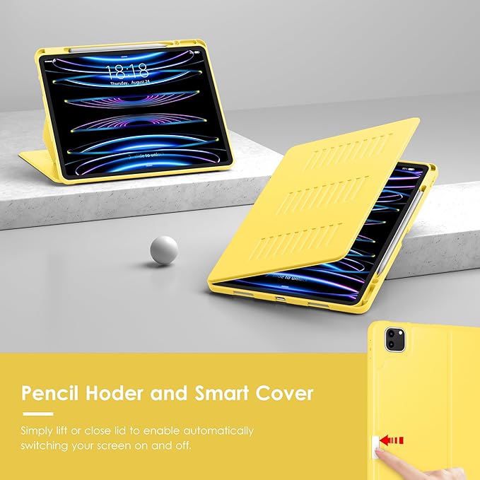 VIKESI Case for iPad Pro 12.9 6th / 5th / 4th / 3rd Generation Case 2022/2021/2020/2018,Multiple Angles Magnetic Stand Cover,Shockproof Soft Back,Pencil Holder,and Auto Sleep/Wake,Yellow