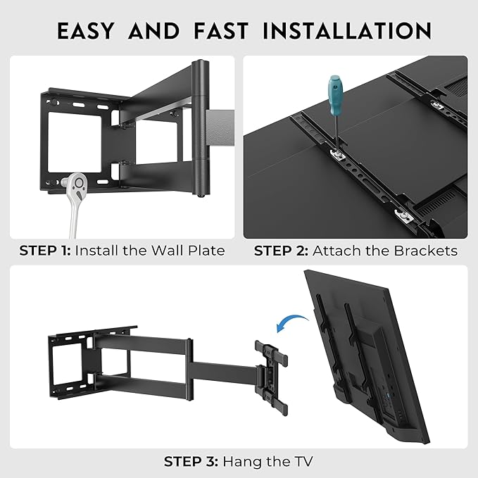 BONTEC Corner TV Wall Mount with Extra Long 40.9” Extension Arm for 32–75 Inch TVs, Holds Up to 132 lbs, Full Motion Dual Arm TV Bracket with Tilt, Swivel, Level Adjustment, Max VESA 600×400mm