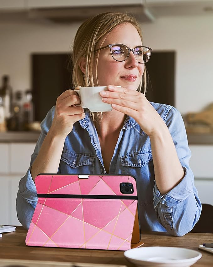 DTTO Case for iPad Pro 11 Inch 4th / 3rd / 2nd / 1st Generation 2022/2021/2020/2018,Premium PU Leather Folio Stand Cover with Hand Strap, Auto Wake/Sleep,Multiple Viewing Angles, Polygons