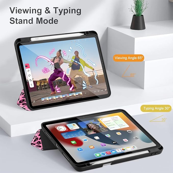 Mektron Case for iPad Pro 11 inch (4th, 3rd, 2nd & 1st Gen) 2022 2021 2020 2018, Buit in Pencil Holder with Shockproof Cover Clear Shell + Auto Wake/Sleep, Composition Book-Bows