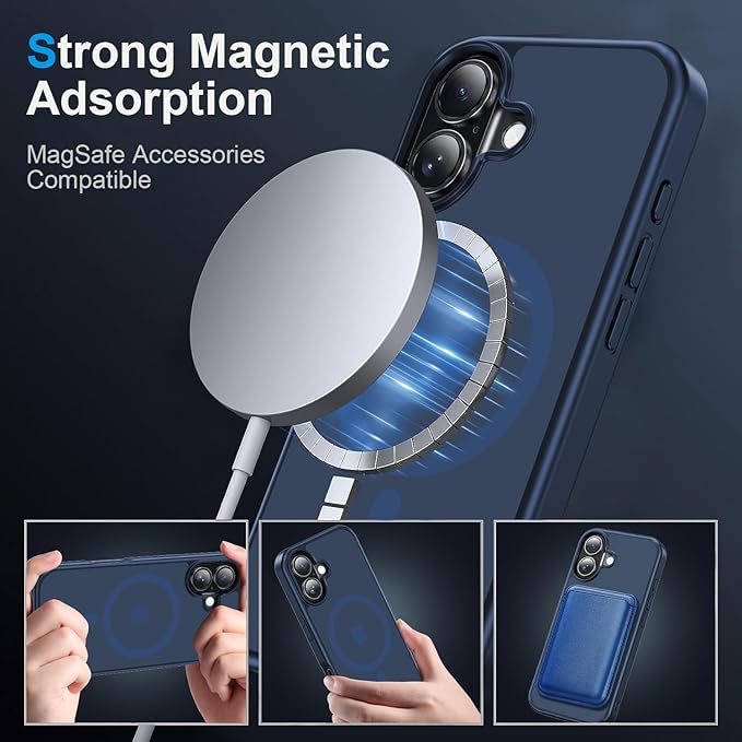 Strong Magnetic for iPhone 17 case [10Ft Military-Grade Protection] Compatible with fit MagSafe Shockproof Slim Thin Cover case for iPhone 17 6.3 inch, Deep Blue