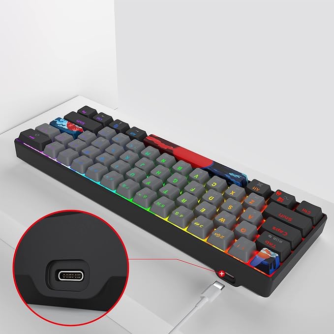 Protable 60% Percent Gaming Keyboard Mechanical, Mini Compact RGB Backlit 61 Keys Wired Office Keyboard with Red Switch for Mac/Win (Dolch/red Switch)