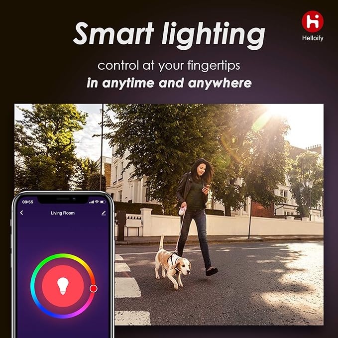 Helloify A19 Smart WiFi LED Light Bulbs, RGBCW Multi-Color Changing, Warm to Cool White Dimmable, Compatible with Alexa & Google Home (No Hub), 60W Equivalent E26, RGB+2700K-6500K, 2 Count