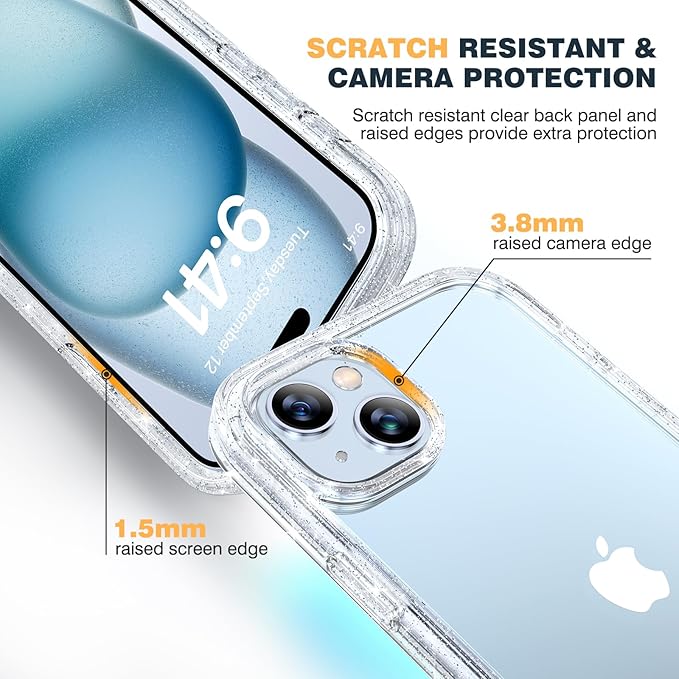 Diaclara Designed for iPhone 15 Case, Full Body Rugged Case with Built-in Touch Sensitive Anti-Scratch Screen Protector, with Camera Lens Protector for iPhone 15 6.1" (Clear Glitter)