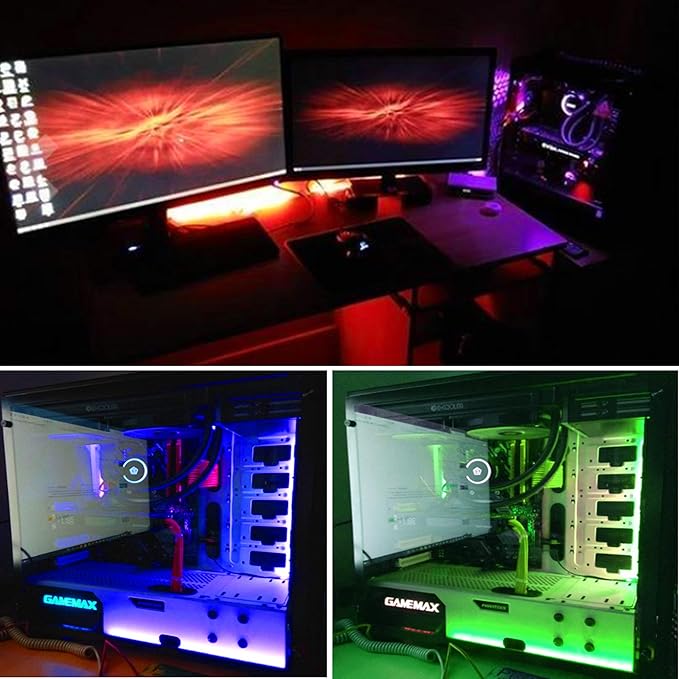 PC RGB Strip - 3pcs 5050 Magnetic PC LED Strip, Computer Case LED Light Strips for M/B with 12v 4pin RGB Header Compatible with Asus Aura Asrock RGB Led Gigabyte RGB Fusion MSI Mystic Light