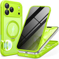 BERFY for iPhone 17 Pro Case, Compatible with MagSafe, Built in Privacy Screen Protector, Shockproof Full Body Phone Case for 17 Pro with Magnetic Stand, Translucent Bright Green