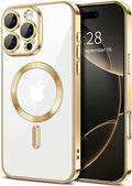 Hython Magnetic Clear for iPhone 16 Pro Case with Camera Lens Protector [Compatible with MagSafe] Luxury Plating Edge Slim Soft TPU Cover Protective Phone Case for iPhone 16 Pro 6.3", Gold
