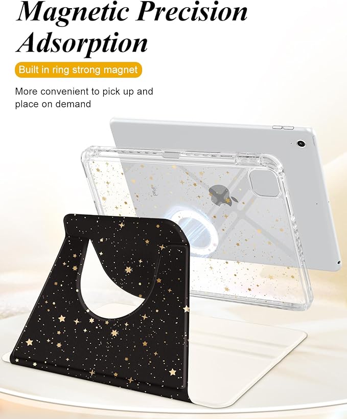Shorogyt for iPad Air 11 Inch Case Air M4 2026, 8th Gen/M3 2025/M2/Air 5th Generation 2022/Air 4th Gen 2020/Pro 11 Inch Case Magnetic Stand for Women - Cute 360 Degree Rotating Covers Girls Star Moon