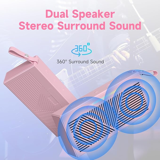 HOTTABLET Bluetooth Speaker Wireless Portable IPX5 Waterproof for Home Party Outdoor Beach, Pink