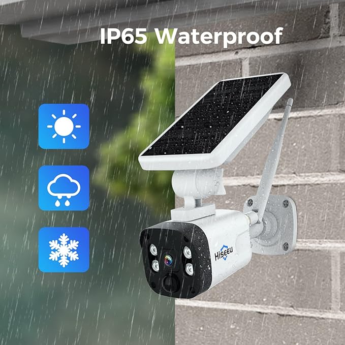 Hiseeu Security Camera Wireless Outdoor, 2K Solar Camera, Battery Powered, Wire-Free, IP66, PIR Detection, 2-Way Audio, Compatible Wireless Security System, Compatible with Alexa