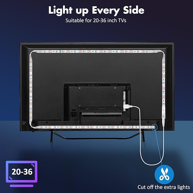 Maylit ICRGB TV LED Backlight, App Control LED Lights for 20-36in TV/Monitor, Music Sync Color Changing TV LED Strip Lights for Home Decor, USB Powered Gaming Accessories Lights for Bedroom Room Decor