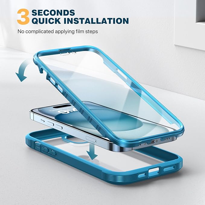 Diaclara Designed for iPhone 15 Case, Full Body Rugged Case with Built-in Touch Sensitive Anti-Scratch Screen Protector, with Camera Lens Protector for iPhone 15 6.1" (Wave Blue)