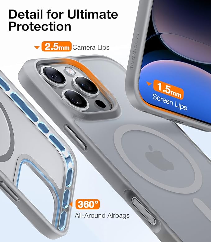 TORRAS Magnetic Shockproof for iPhone 16 Pro Max Case, [4X Military-Grade Protection] [Compatible with MagSafe] Translucent Case for iPhone 16 Pro Max Anti-Scratch Guardian 6.9"