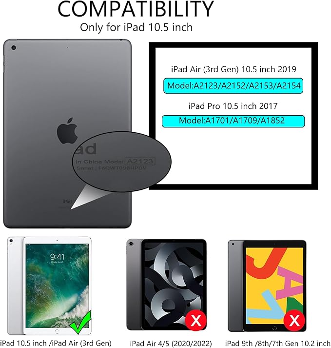 Case Compatible with iPad Air 3rd Generation, iPad Pro 10.5 inch 2017 Case with Pencil Holder, Stand Clear Back Cover for Air 3rd Gen 10.5" 2019, Auto Sleep/Wake, Black
