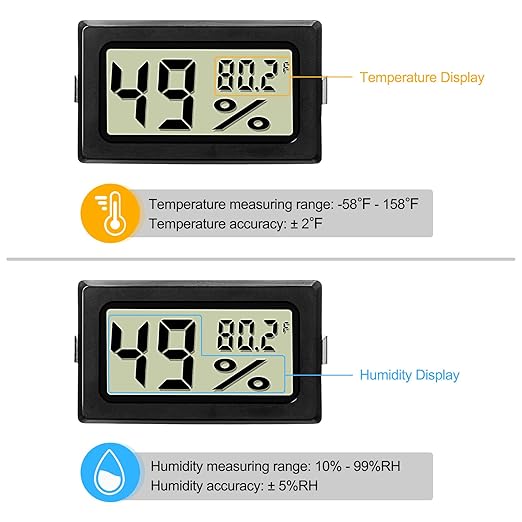 Weewooday Mini Digital Temperature Humidity Meters Gauge with Probe Gauge LCD Fahrenheit Display Thermometer Hygrometer for Incubator Reptile Plant Greenhouse Chicken Coop Garden(Black, 24 Pieces)