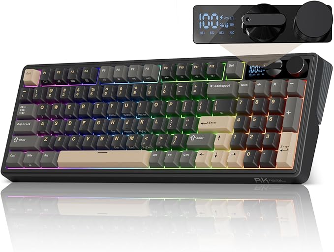 RK ROYAL KLUDGE M100 Mechanical Keyboard w/Screen & Dual Knobs, 96% Tri-Mode Gasket Mount Wireless Gaming Keyboard with Number Pad, Hot Swappable Cream Switch, Black