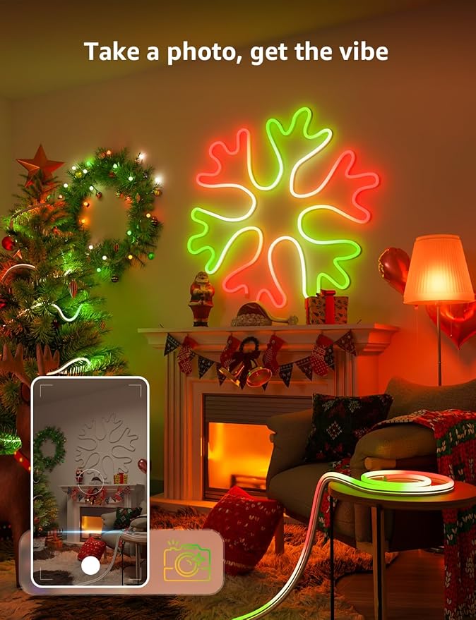 Lepro N1 AI Smart RGB Rope Lights for Christmas, Personalized AI Lighting Designer, LightBeats Music Sync, Color Segment DIY, Voice Control Via App, 19.68ft Wi-Fi & Bluetooth LED Strip Lights