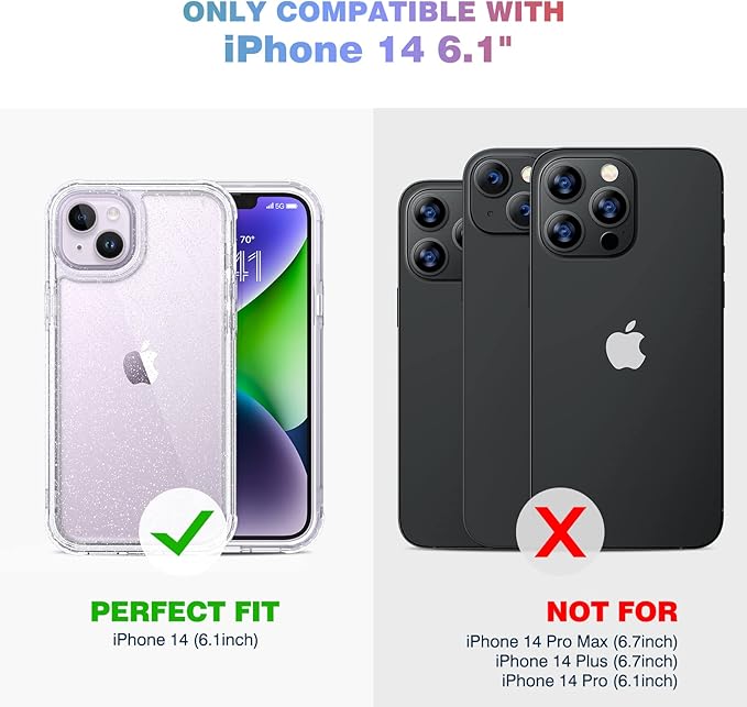Diaclara Designed for iPhone 14 Case, Full Body Rugged Case with Built-in Touch Sensitive Anti-Scratch Screen Protector, with Camera Lens Protector for iPhone 14 6.1" (Clear Glitter)