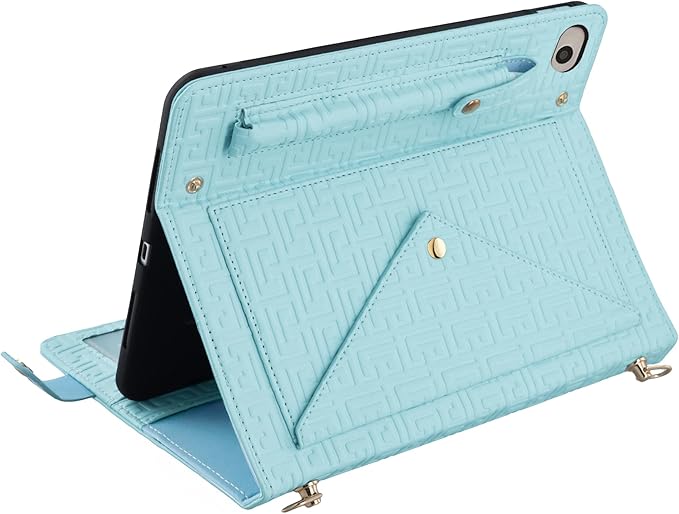 Handbag Case for iPad mini 5th 4th 3rd 2nd 1st Generation (Prior to 2019), Techcircle Elegant Crossbody Folio Stand Wallet Case with Pencil Holder, Card Slots, Hand Strap, Shoulder Strap, Baby Blue
