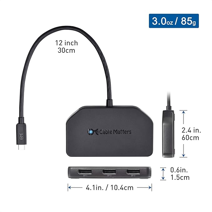 Cable Matters Windows Only Triple Monitor USB C Hub with 3X DisplayPort and 100W Charging - Support up to 8K and 4K 120Hz HDR - Thunderbolt 4, USB4 Compatible for Surface Pro, XPS