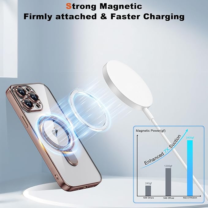 Compatible with iPhone 12 Pro Max Case with Magnetic Ring Stand [Compatible with Mag-Safe] [Full Camera Lens Protector] Plating Clear Phone Case for iPhone 12 Pro Max 6.7", Desert Gold