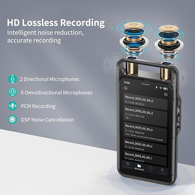 AI Voice Recorder with Playback, Digital Voice Recorder with Transcription to Text, Summary, Translation, Full Touchscreen Recorder Device for Meetings, Lectures, Interviews with 80GB Memory